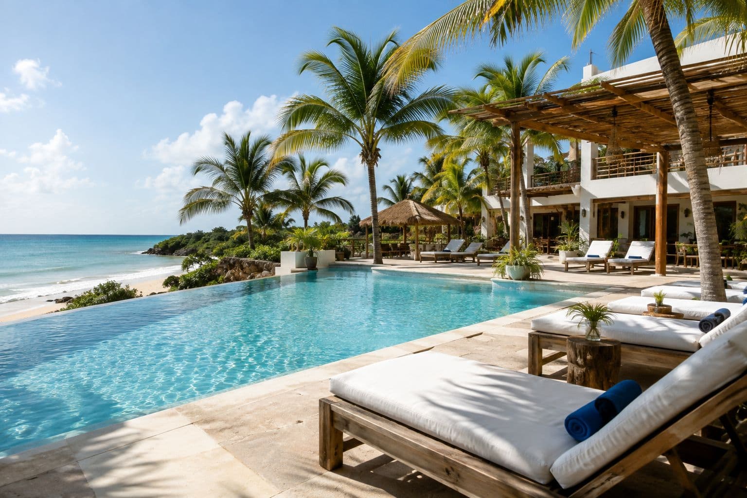 Piscina de un hotel con vista al mar